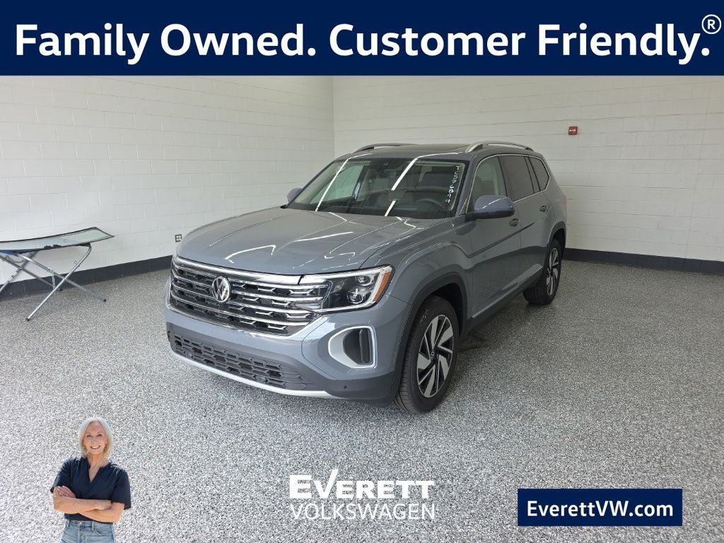 2026 Volkswagen Atlas 2.0T SEL in Pure Gray — front three-quarter view
