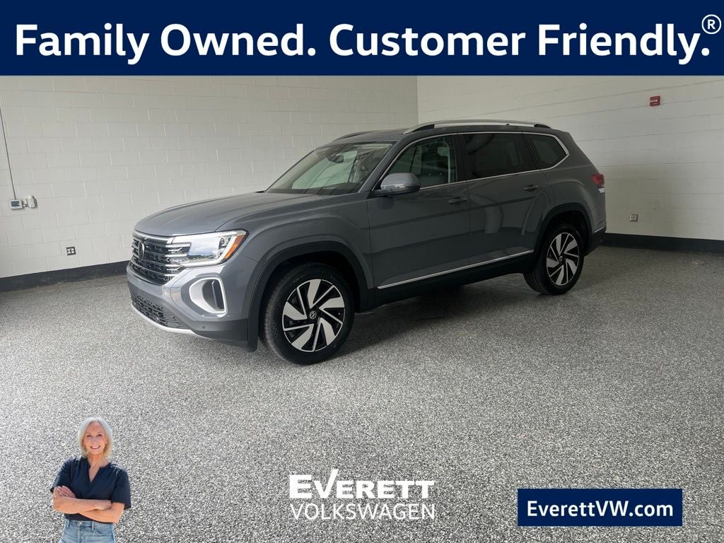 2026 Volkswagen Atlas 2.0T SEL in Pure Gray — front three-quarter view