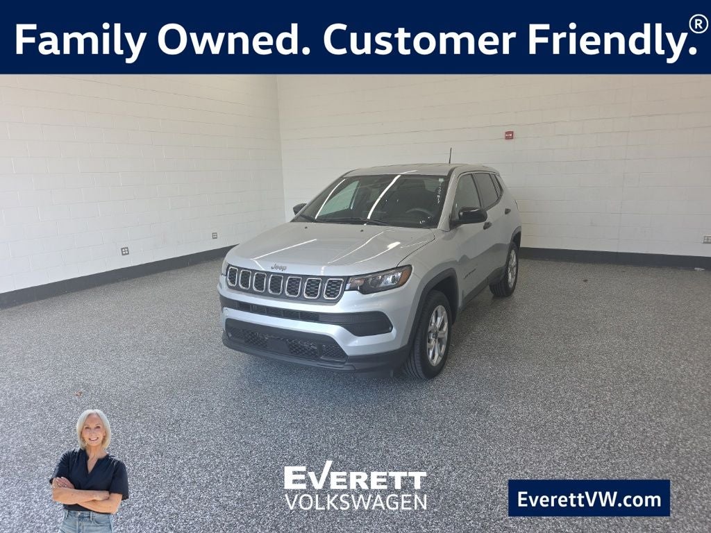 2025 Jeep Compass Sport in Silver Zynith Metallic Clearcoat — front three-quarter view