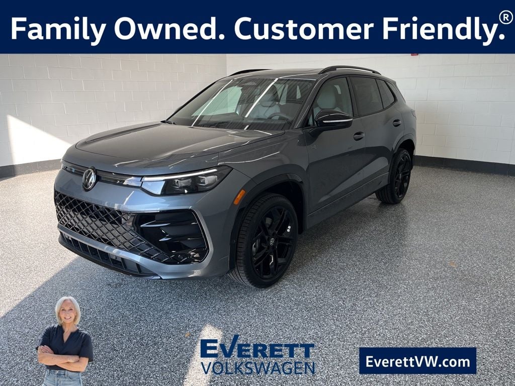 2026 Volkswagen Tiguan 2.0T SE R-Line Black in Platinum Gray Metallic — front three-quarter view