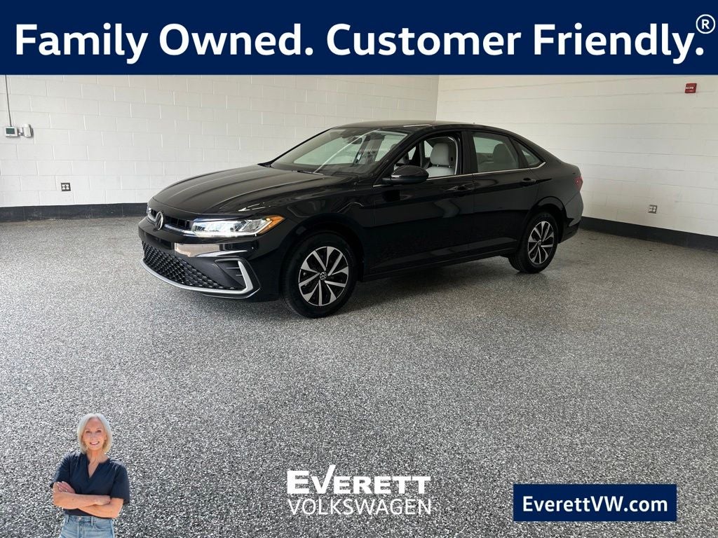 2026 Volkswagen Jetta 1.5T S in Deep Black Pearl — front three-quarter view