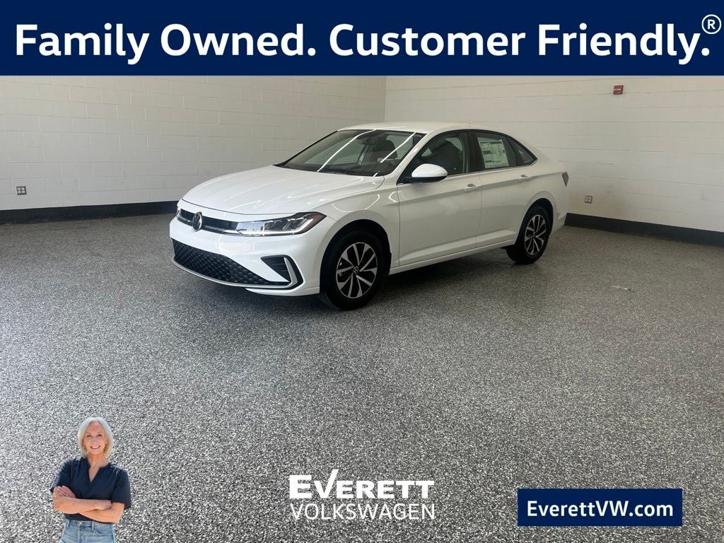 2026 Volkswagen Jetta 1.5T S in Pure White — front three-quarter view