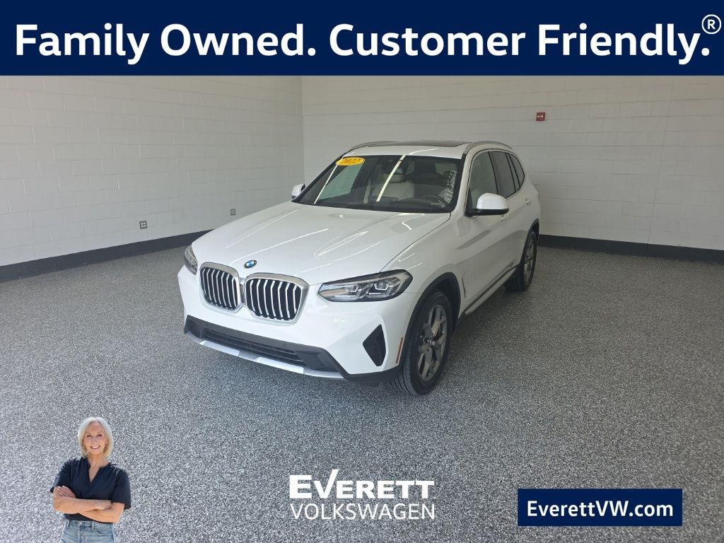 2022 BMW X3 sDrive30i in Alpine White — front three-quarter view